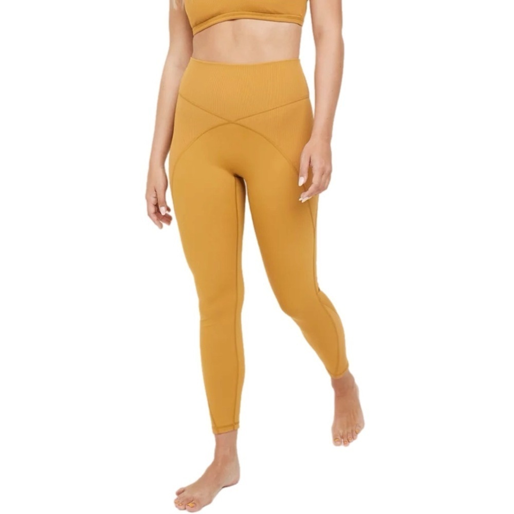 New AERIE OFFLINE Goals High Rise Ribbed Leggings Athletic Pants Honey Womens XL